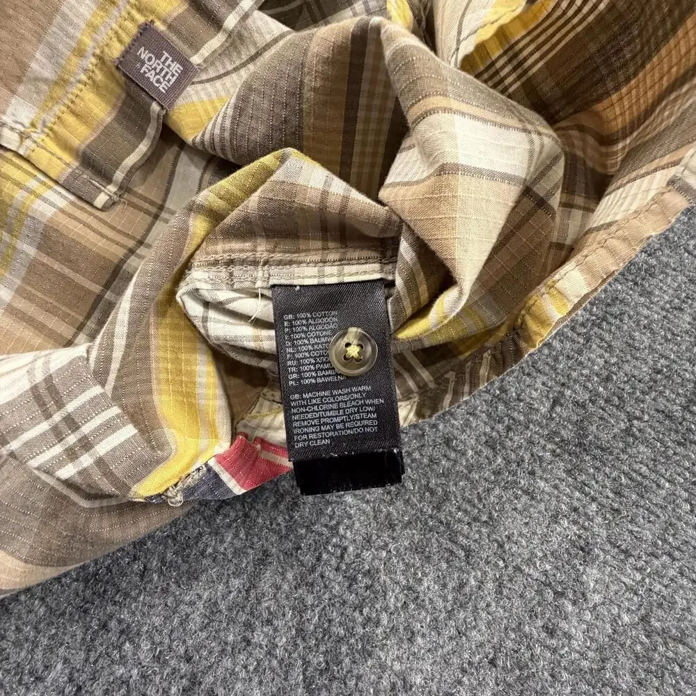 The North Face Mens Plaid Button Up Shirt Large Beige Yellow‎ Brown Cotton 1180